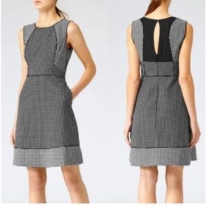 Reiss Checked Grid Pattern A Line Fit Flare Dress Black White sleeveless 4